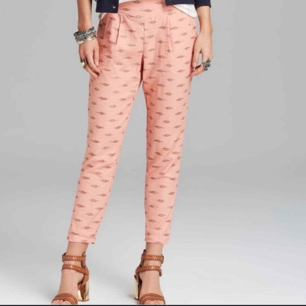 Free People Peach & Gold Easy Pleat Linen Blend Cropped Pant - Size XS